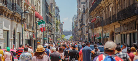 Crowds walking in Calle Francisco in Mexico City