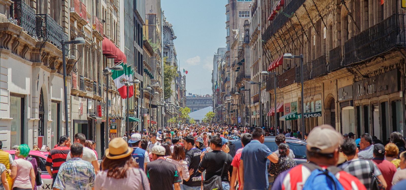 Crowds walking in Calle Francisco in Mexico City